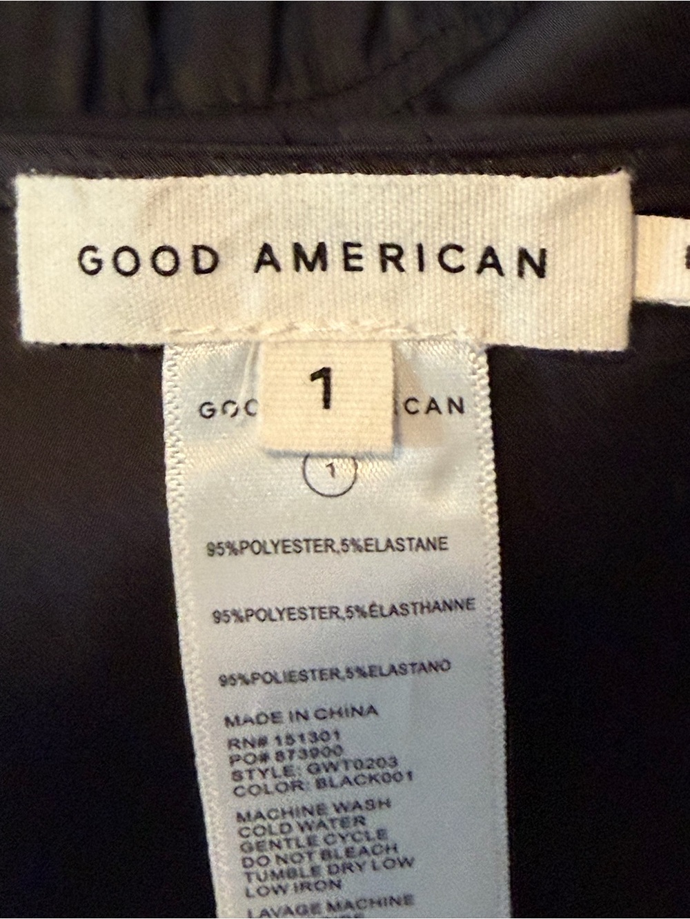 NWT! Good American Black Deep-V Neck- SZ 1=Small- Dolman Sleeve Satin Top Blouse - Picture 12 of 13